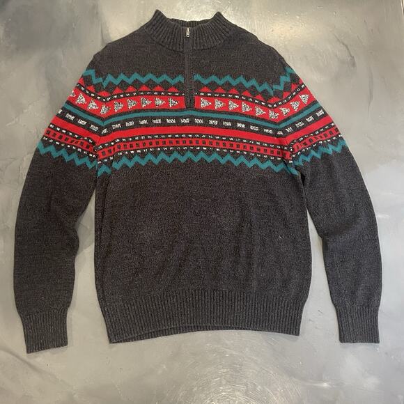 Urban Pipeline Men’s Sweater Large Gray Red Green Fair Isle Half Zip Nordic Ski - Picture 1 of 7